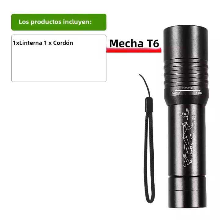 Linterna Submarina Recargable Zoom 200M LED Profesional Portátil Impermeable IPX8 Linterna De Buceo Paweinuo Color Negro - 1