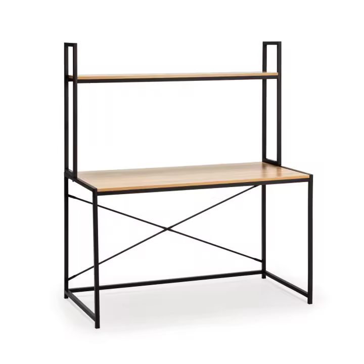 VS Venta-Stock Escritorio Industrial Negro Carmen con Estante de 120cm - 1
