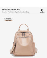 Mochila De Cuero Genuino 100% Zency Para Mujer Gran Capacidad Estilo De Viaje Nueva Mochila Para Damas Escuela Bolsa De Mano - details 7