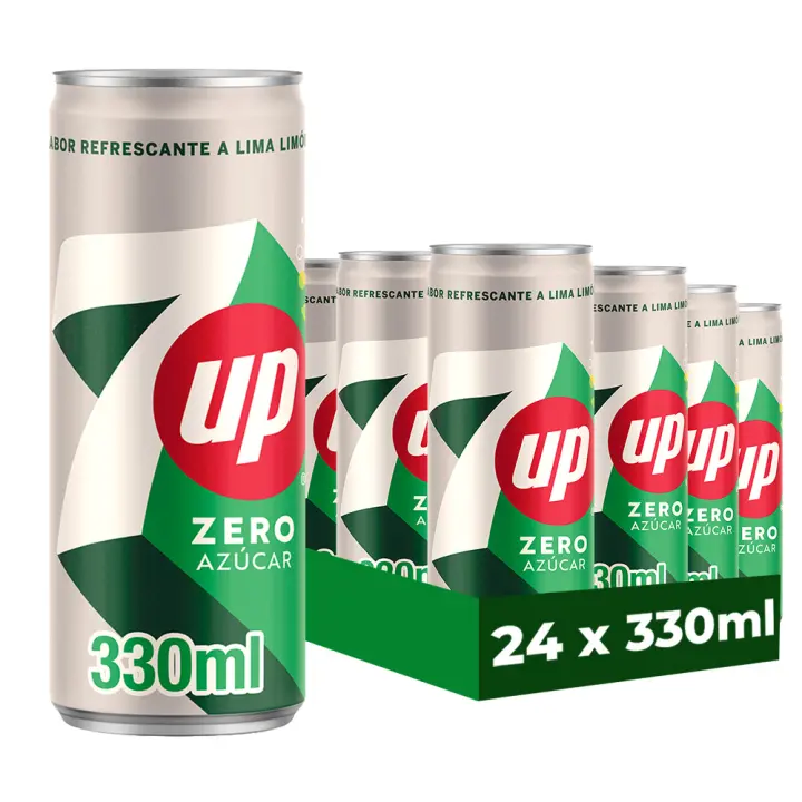 Seven Up Zero 24 Latas x 330 ml, Refresco de Lima con Gas y Sin Azúcar, Bebida Carbonatada, Sabor Burbujeante, Puro y Refrescante, sin Cafeína, Auténtico Sabor y Versatilidad - 1