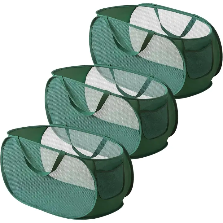 Cesta de Lavadería plegable, 3 piezas, cesta de Lavadería plegable emergente, cesta de Lavadería plegable, cesta de Lavadería de Malla, cesta de Lavadería plegable con ASA para dormitorio, habitación infanthil y Viajes, Verde - 1