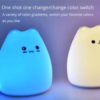 Luz De Noche Táctil Gato Colorido De Silicona Luz LED Cartoon Lámpara De Mesa Decorativa Para Dormitorio Iluminación Alrededor Del Cama - details 2