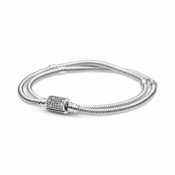 Pulsera Moments Doble Cadena y Cierre de Barril Pave - 1