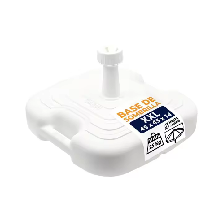 Base de Sombrilla XXL 45x45x14 cm, Rellenable hasta 25 kg - Rosca Universal Ajustable 18-38mm, Plástico Resistente UV, Ideal para Playa/Jardín/Piscina, Estabilidad en Vientos Fuertes, Asa Ergonómica Incluida - 1