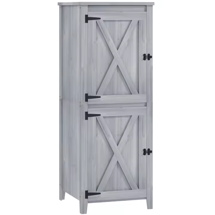 Armaria de Jardín de Madera, resistente a la intemperie Caseta de Jardín, 60x60x160cm, Caseta de Jardín de Doble Puerta, estante, Armario de herraduras con cerradura Caseta de Jardín, patio, claro gris - 1