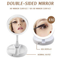 Espejo De Maquillaje Con Luz LED , Espejo De Tocador Con Rotación De 360°, Plegable, Con Base De Almacenamiento Con 3 Compartimentos y Espejo de aumento - details 5