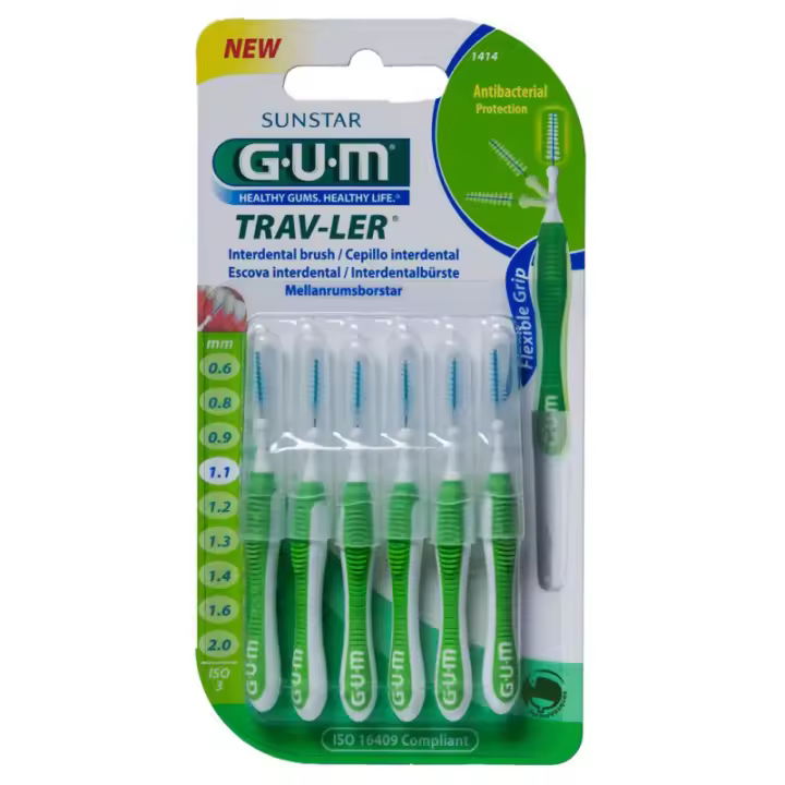 GUM 1414 CEPILLO INTERDENTAL TRAV-LER ULTRAFINO 1.1 MM CONICO 6U - 1