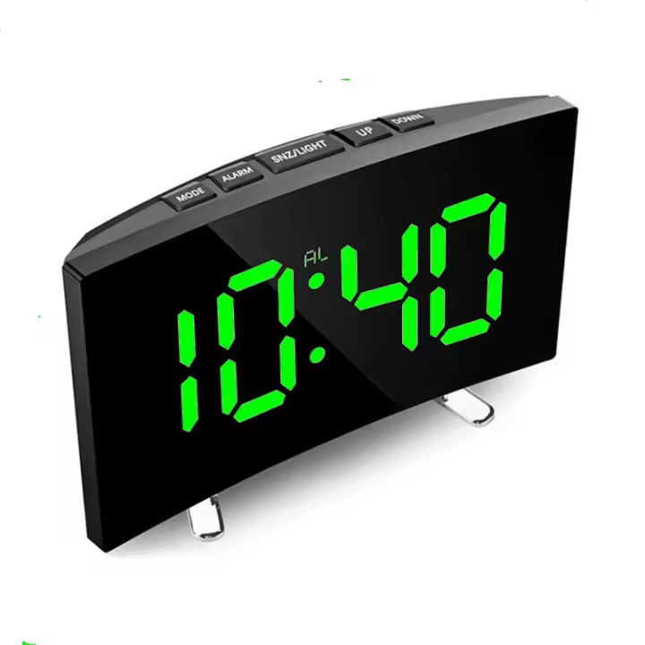 Reloj con espejo regulable y curvado para dormitorio, reloj despertador Digital con pantalla LED (un solo color) - 1