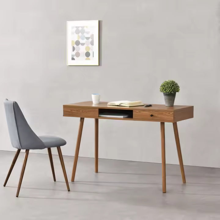 Escritorio Habo con cajón 74 x 115 x 48 cm Aglomerado/Metal Efecto Madera Tono Oscuro [es.casa] - 1