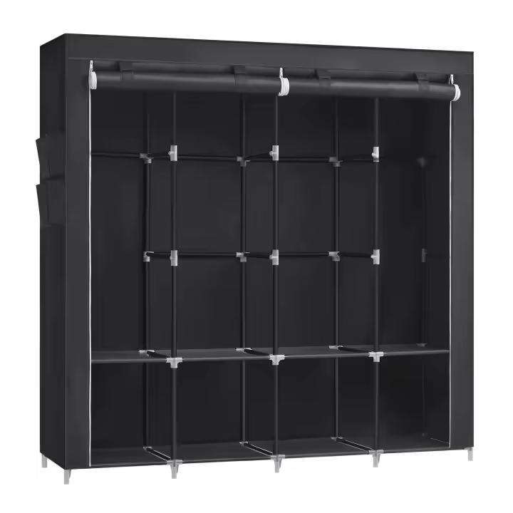 SONGMICS Armario de Ropa, Armario de Tela Portátil, con 4 Barras para Colgar, Estantes, 4 Bolsillos Laterales, 45 x 170 x 167 cm, Espacioso para Dormitorio, Salón, Gris/Negro/Azul Oscuro/Verde Oliva - 1