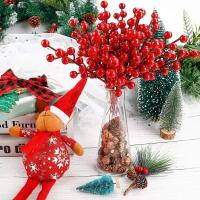 50/5 Pcs Ramas De Bayas Rojas Artificiales 12 Cabezas Decoración De Navidad Falsa Planta Holly Bayas Bouquet DIY Wreath Árbol De Navidad - details 9