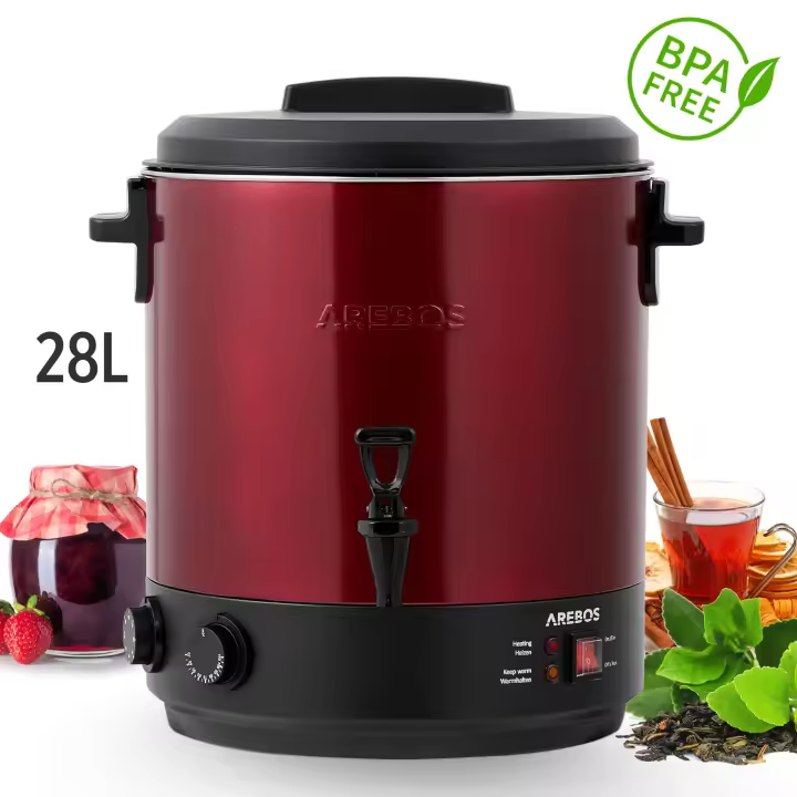 AREBOS Dispensador de Bebidas Calientes - 28 L - Hervidor de Agua Caliente - 1800 W - Rojo - 1