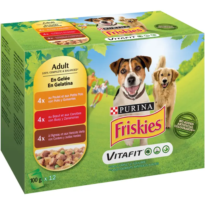 Friskies Adult Pollo, Cordero y Buey en Gelatina Sobres para Perros  Comida húmeda para perros adultos - 1