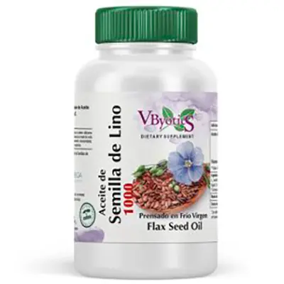 ACEITE DE SEMILLAS DE LINO 120 PERLAS VBYOTICS  Es un suplemento alimenticio a base de aceite de linaza, con un alto contenido de omega 3 de origen vegetal. - 1