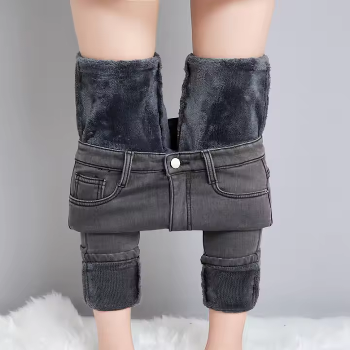 Nuevas Jeans Térmicas Para Mujer Invierno Con Forro De Plush Cálidos Y Elásticos Skinny Denim Gruesos Para Estudiantes Trousers De Madre Con Fur - 1
