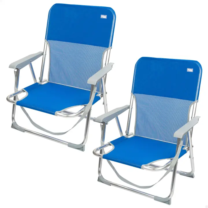 Aktive - Pack 2 sillas playa plegables, fabricadas de textileno y aluminio, con respaldo fijo, miden 44x40x72 cm, tienen asa de hombro y topes antivuelco, soportan 100 kg, ligeras y resistentes, de asiento bajo - 1