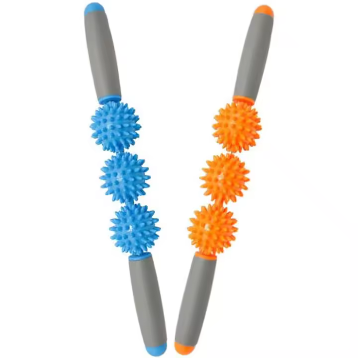Rodillo de masaje muscular, 2 piezas, rodillo de masaje, rodillo de masaje muscular, rodillo masajeador corporal, masajeador muscular para curar músculos adoloridos, azul, naranja, 41 x 5,5 cm - 1