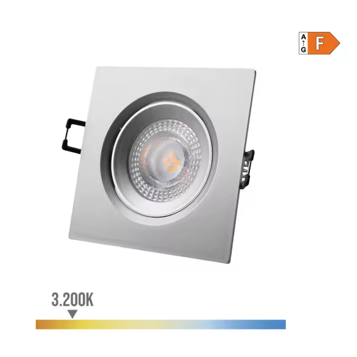 DOWNLIGHT LED EMPOTRABLE CUADRADO 5W 3200K LUZ CALIDA COLOR CROMO 9x9cm EDM - 1