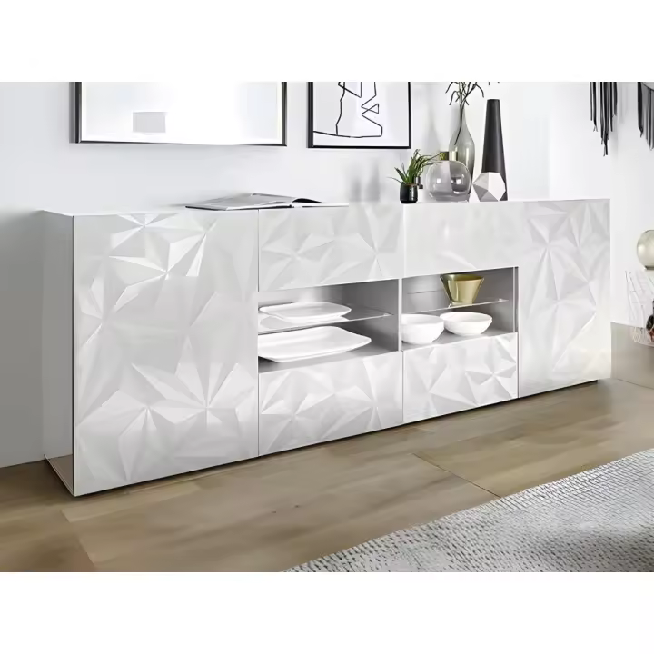Vente-unique - Aparador ERIS - 2 puertas y 4 cajones - Blanco lacado - 1