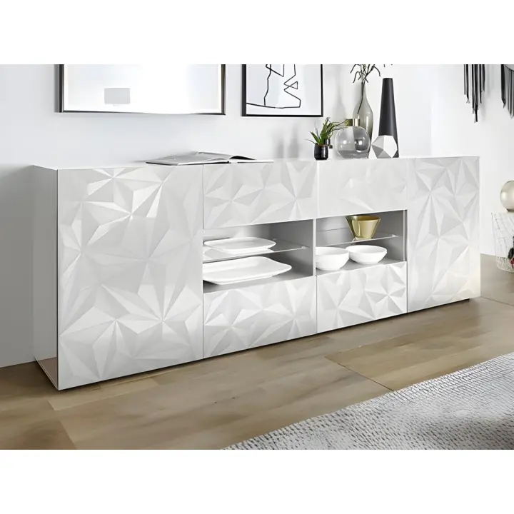 Vente-unique - Aparador ERIS - 2 puertas y 4 cajones - Blanco lacado - 1