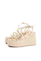 Lyla Wang Sandalias doradas mujer con tiras y plataforma de esparto - details 0