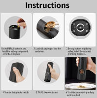 Juego De Molinillos Eléctricos De Pimienta Y Sal Con Base LED Regulable Recargable Herramienta De Cocina Ecológica Plástico - details 10
