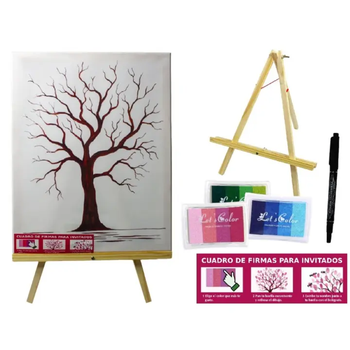 CAPRILO REGALOS & DECORACIÓN  Original Lienzo Árbol de Huellas con Caballete, Pinturas y Bolígrafo para Firmas (Verde). Regalos Originales. Recuerdos. Detalles para Cumpleaños, Bodas, Bautizos y Comuniones - 1
