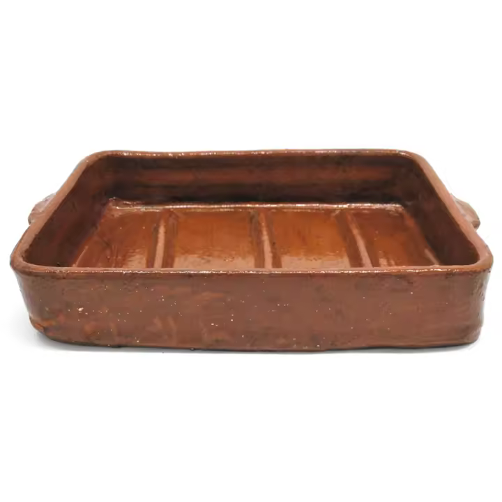 Asador artesanal de barro refractario RECTANGULAR CON BARRAS para asados especiales de cochinillo y cordero 40 x 27 cm - 1