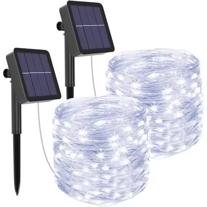 [Paquete de 2] Cadena de luces solares para exteriores, 12 m, 100 LED, resistente al agua - 1
