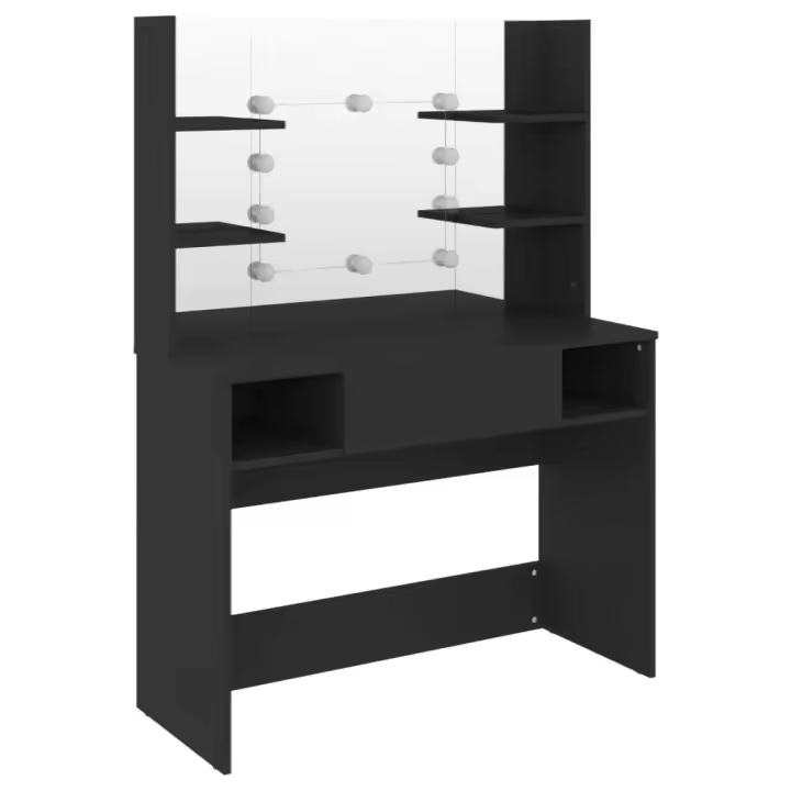 Tocador de maquillaje con luces LED MDF negro 100x40x135 cm - 1