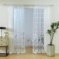 Cortina Blanca Con Patrón De Flor Estilo Romántico Dulce Translúcida De Gasa Para Decoración De Sala De Estar Hecha De Poliéster Tela De Voile Bordada - details 9