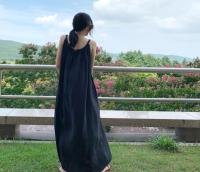Vestido Largo De Hombros Descubiertos Sin Mangas Para Mujer REALEFT Verano Algodón Y Lino Nuevo Vintage Cuello Redondo Midi - details 12