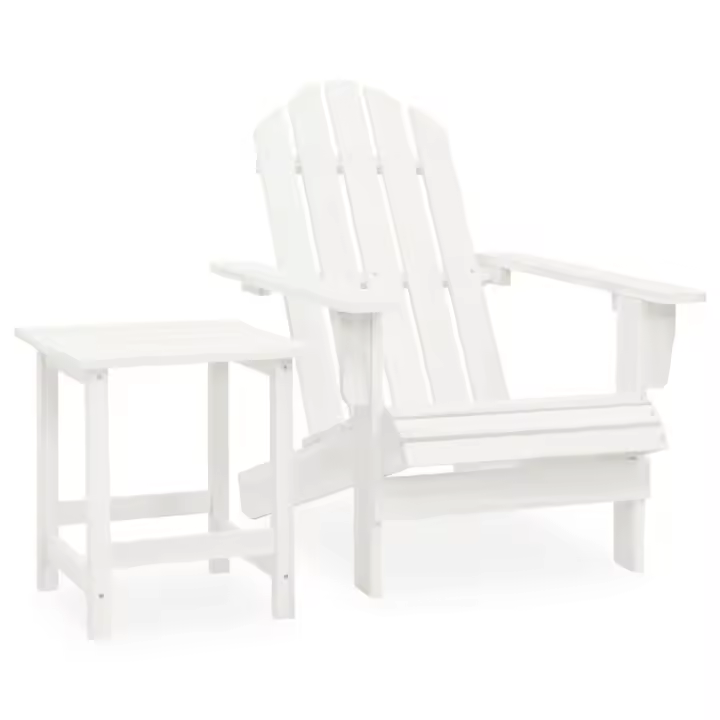 vidaXL Silla con otomana y mesa jardín Adirondack macizo abeto en color Blanco/Gris | cómodas modernas ergonómicas para comedor cocina salón hogar - 1