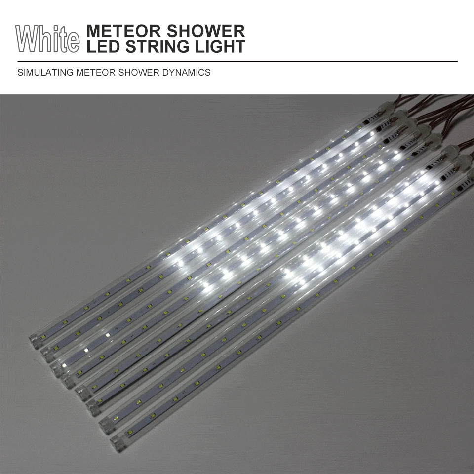 Luces De Cadena LED Para Decoración Navideña Al Aire Libre Impermeables Meteor Showers 8 Tubos 30cm/50cm Con Enchufe EU/US/AU/UK - details 3