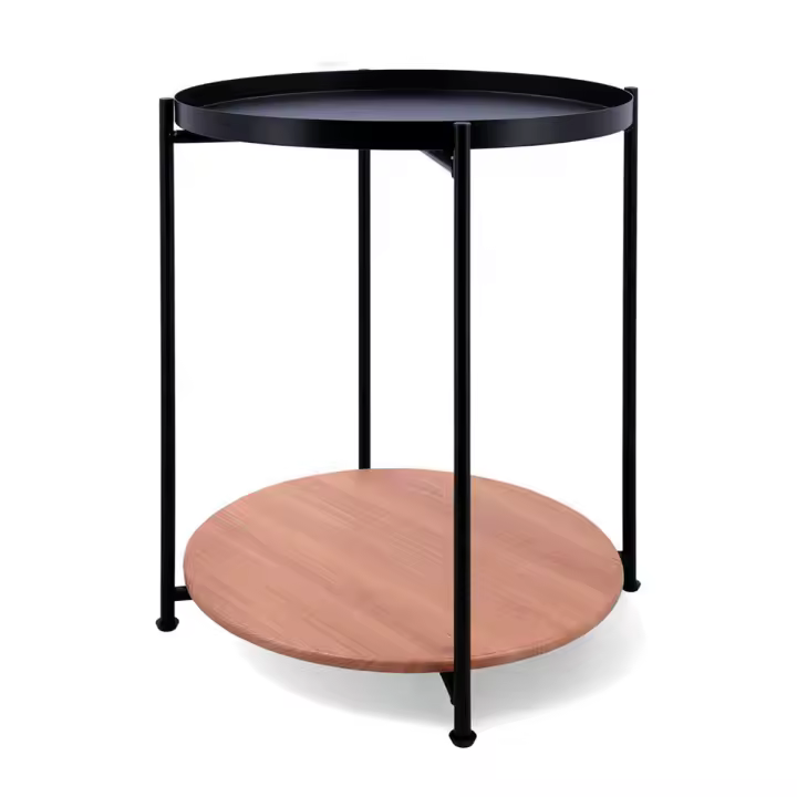 Mesa auxiliar MOA Vinthera 2 estantes negro/madera Ø42x52 cm - 1