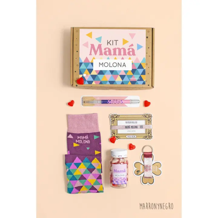 MARRONYNEGRO - Pack regalo Calcetines Mama Molona - Especial para el Día de la Madre - Incluye calcetines, bolígrafo, bote de chuches, llavero y pulsera - 80% algodón - Hombre - Talla de calcetín (35-40)). - 1