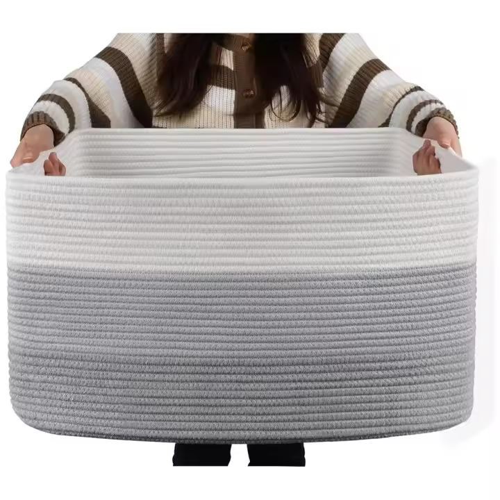 Cesta De Algodón Con Manija Para Almacenamiento Grande Rectangular Super Tela De Hamaca Para Sala De Estar Juguete - 1