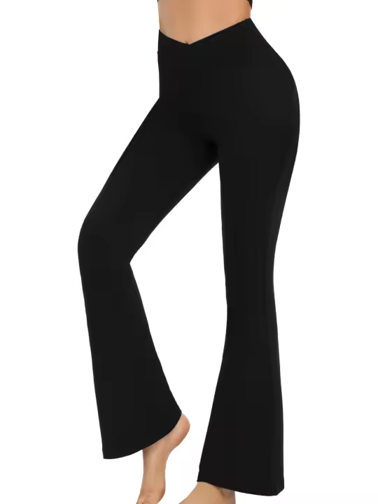 Leggings Flared Para Mujer Pantalones De Yoga Con Cintura Alta Control De La Panza Crossover Pierna Ancha Talla Verdadera - 1