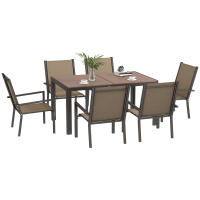Outsunny Conjunto de Comedor de Exterior de 7 Piezas Conjunto de Mesa y 6 Sillas de Jardín con Sillas Apilables y Marco de Acero para Terraza Patio Caqui - details 0