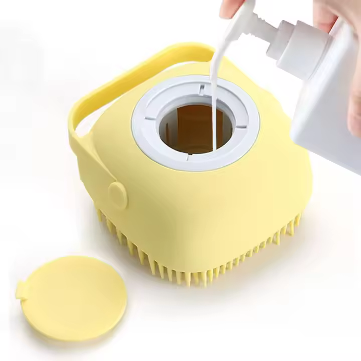 Verde Cepillo de Masaje de Baño para Perros y Gatos con Dispensador de Champú | Silicona Suave | Pelo Largo y Corto - 1