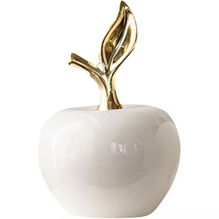 Figura de manzana de cerámica, estatua de manzana, adorno de mesa, escultura de fruta para la entrada del hogar, sala de estar, decoración de oficina, blanco, pequeño - 1