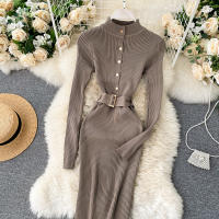 Vestido REALEFT De Punto Para Mujer Con Cuello Alto Y Mangas Largas Estampado Sólido Estilo Casual Vestido De Abrazo Largo Hasta La Rodilla Para Otoño E Invierno - details 50
