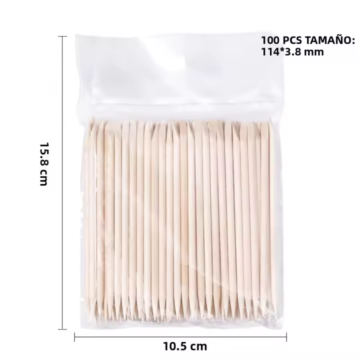 100PCS Herramientas De Arte De Uñas Limpiador De Cutícula Palitos De Madera Naranja Con Diamantes Picker De Piedras Herramientas De Manicura Y Pedicura - 1
