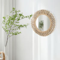 Espejo Decorativo Bohemio Circular Tejido a Mano Para Pared Estilo De Casa Colgante Para Habitación De Hotel Y Sala De Estar - details 1