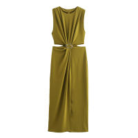 Vestido Elegante De Verano Para Mujer Con Cintura Acolchada Vestido Largo De Fiesta Sin Mangas Slim Fit Hollowed out O-Neck Polyester - details 4