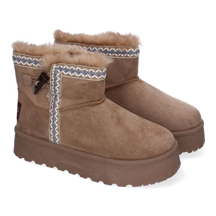 PuntoSalao Botas australianas de plataforma diseño etnico para mujer color kaki HZ2000-103