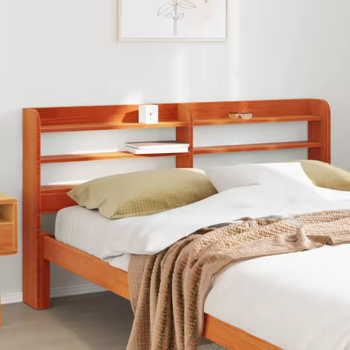 Cabecero de cama con estantes madera maciza pino marrón 135 cm - 1