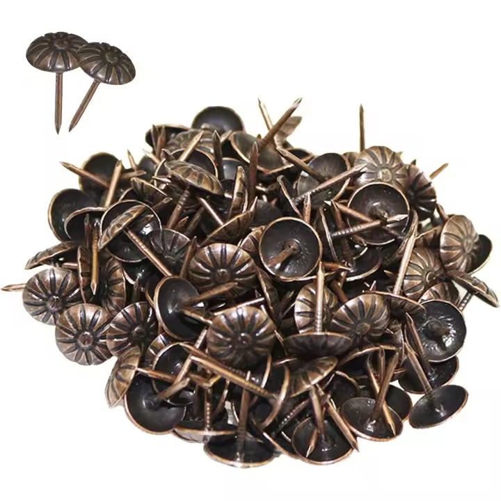 500 Pieces Nail Decorative Furniture Nail Upholstery Tack Nail Chrysanthemum Pattern Antique Look for Wood Upholstery Decor Door Nail Furniture Decorative Pack 11 x 16 mm Bronze Red - 1