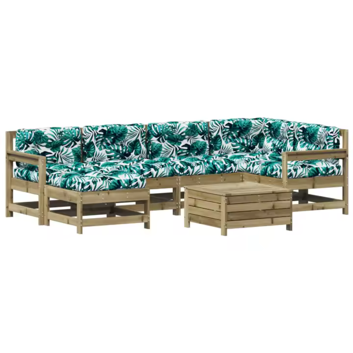 vidaXL Juego de muebles jardín 7 pzas y cojines madera pino impregnada - 1