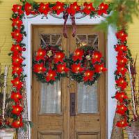 Guirnalda De Flores De Navidad LED 2M Con Poinsettia Rojas Y Hojas De Hollejo Con Led 10 Luces Pilas Incluidas Para Decoración Del Hogar - details 7